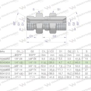 Złączka hydrauliczna calowa grodziowa bb 1/4" bsp z przeciwnakrętką xsv waryński 2szt