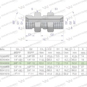Złączka hydrauliczna calowa grodziowa bb 3/8" bsp z przeciwnakrętką xsv waryński 2szt