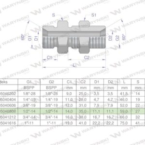 Złączka hydrauliczna calowa grodziowa bb 1/2" bsp z przeciwnakrętką xsv waryński 2szt