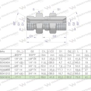 Złączka hydrauliczna calowa grodziowa bb 1" bsp z przeciwnakrętką xsv waryński
