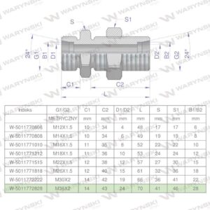Złączka hydrauliczna metryczna grodziowa bb m36x2 28l z przeciwnakrętką xsv waryński