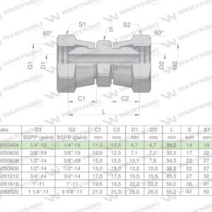 Złączka hydrauliczna calowa aa 1/4" bsp waryński 2szt
