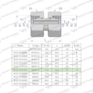 Złączka hydrauliczna metryczna aa m26x1.5 18l waryński