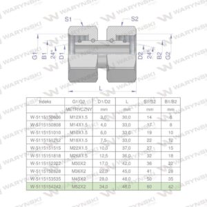 Złączka hydrauliczna metryczna aa m52x2 42l waryński