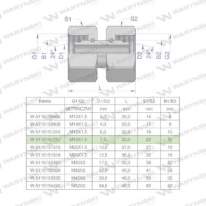 Złączka hydrauliczna metryczna aa 18/18 m18x1.5 12l waryński 5szt