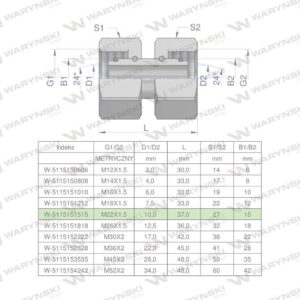 Złączka hydrauliczna metryczna aa m22x1.5 15l waryński 5szt