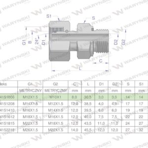 Przyłączka hydrauliczna metryczna ab evge m12x1.5 06lxm10x1 ed waryński 2szt