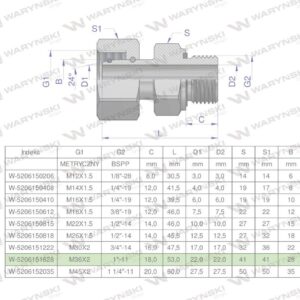 Przyłączka hydrauliczna ab evge m36x2 28lx1" bsp ed waryński