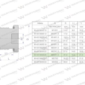 Korek hydrauliczny metryczny na imbus m26x1.5 ed waryński 5szt