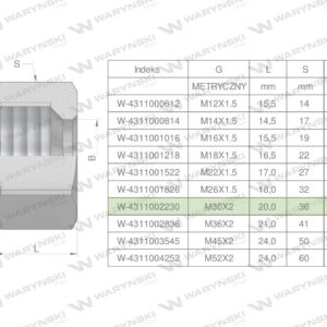 Nakrętka hydrauliczna metryczna m22l m30x2 22l waryński 5szt