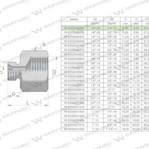 Tulejka różnicowa hydrauliczna calowa ab 1/8"gzx1/4"gw bsp waryński 2szt