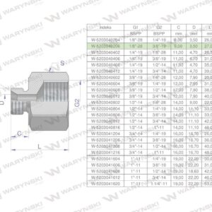 Tulejka różnicowa hydrauliczna calowa ab 1/8"gzx3/8"gw bsp waryński 2szt