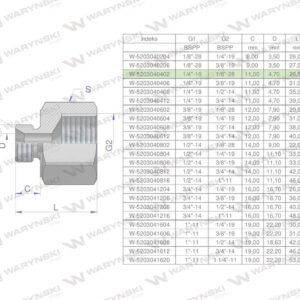 Tulejka różnicowa hydrauliczna calowa ab 1/4"gzx1/8"gw bsp waryński 2szt