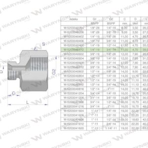 Tulejka różnicowa hydrauliczna calowa ab 1/4"gzx3/4"gw bsp waryński 2szt