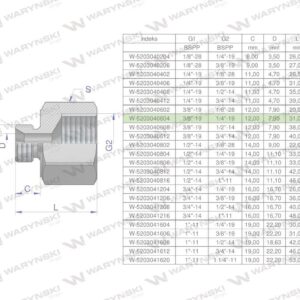 Tulejka różnicowa hydrauliczna calowa ab 3/8"gzx1/4"gw bsp waryński 2szt