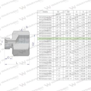 Tulejka różnicowa hydrauliczna calowa ab 3/8"gzx1/2"gw bsp waryński 2szt