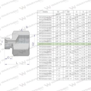 Tulejka różnicowa hydrauliczna calowa ab 1/2"gzx1/8"gw bsp waryński 2szt