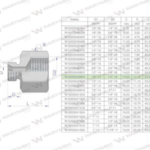 Tulejka różnicowa hydrauliczna calowa ab 1/2"gzx1/4"gw bsp waryński 2szt