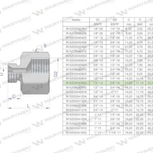 Tulejka różnicowa hydrauliczna calowa ab 1/2"gzx3/8"gw bsp waryński 2szt