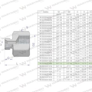 Tulejka różnicowa hydrauliczna calowa ab 3/4"gzx1/2"gw bsp waryński 2szt