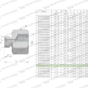 Tulejka różnicowa hydrauliczna calowa ab 1"gzx1/4"gw bsp waryński