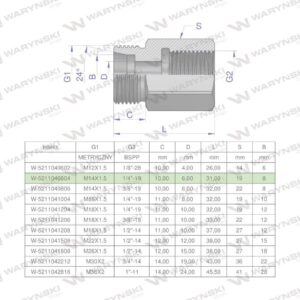 Tulejka różnicowa hydrauliczna ab m14x1.5 08l gzx1/4" bsp gw waryński 2szt