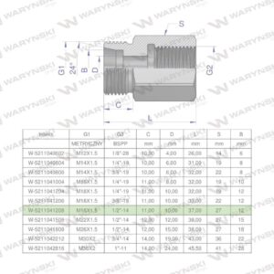 Tulejka różnicowa hydrauliczna ab m18x1.5 12l gzx1/2" bsp waryński 2szt