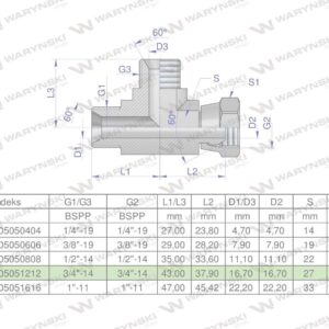 Trójnik hydrauliczny niesymetryczny calowy bba 3/4" bsp xevl waryński