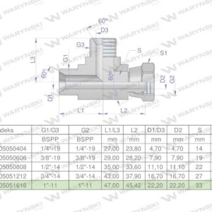 Trójnik hydrauliczny niesymetryczny calowy bba 1" bsp xevl waryński