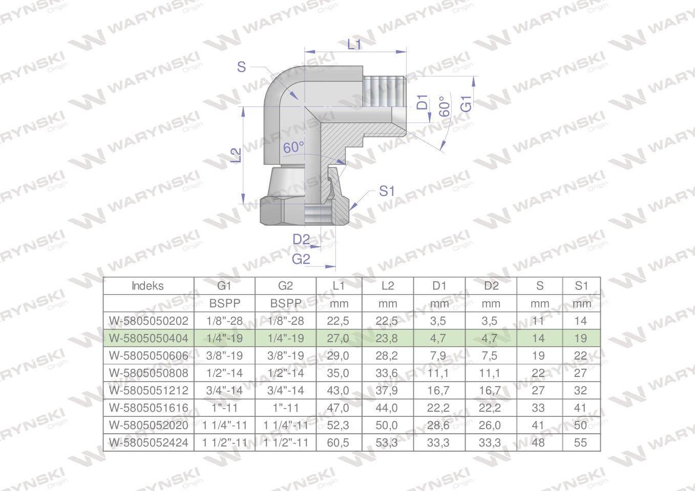 Kolanko hydrauliczne calowe ab 1/4" bsp waryński