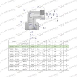 Kolanko hydrauliczne metryczne ab m12x1.5 06l xevw waryński 2szt