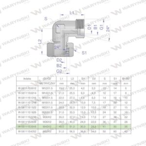 Kolanko hydrauliczne metryczne ab m45x2 35l xevw waryński