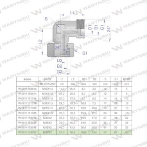 Kolanko hydrauliczne metryczne ab m52x2 42l xevw waryński