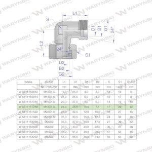 Kolanko hydrauliczne metryczne ab m18x1.5 12l xevw waryński 5szt