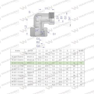 Kolanko hydrauliczne metryczne ab m16x1.5 10l xevw waryński 5szt