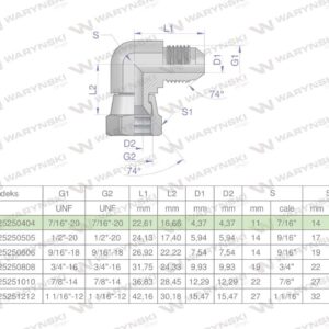 Kolanko hydrauliczne calowe ab 7/16" unf jic waryński