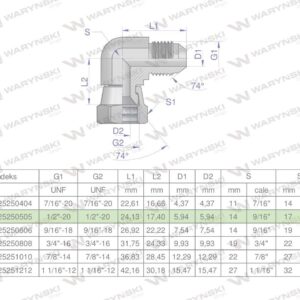 Kolanko hydrauliczne calowe ab 1/2" unf jic waryński