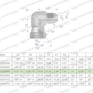 Kolanko hydrauliczne calowe ab 9/16" unf jic waryński