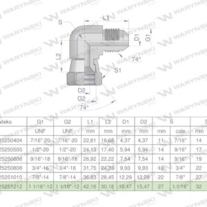 Kolanko hydrauliczne calowe ab 1 1/16" unf jic waryński