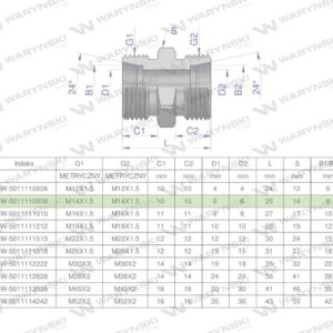 Złączka hydrauliczna metryczna bb m14x1.5 08l xg waryński 10szt