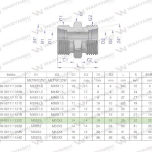 Złączka hydrauliczna metryczna bb m30x2 22l xg waryński 5szt