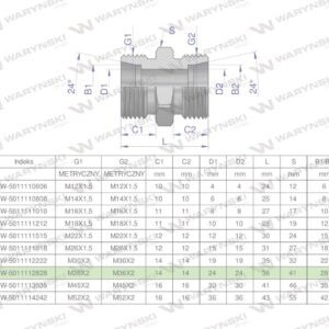 Złączka hydrauliczna metryczna bb m36x2 28l xg waryński 2szt