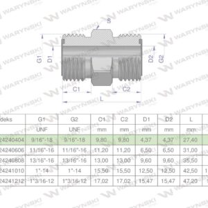 Złączka hydrauliczna calowa bb 9/16" orfs unf orfs unf waryński 2szt