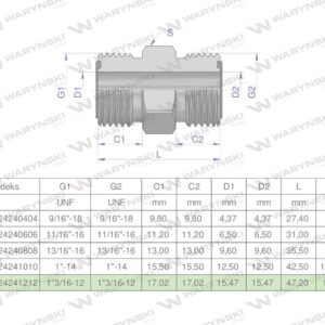 Złączka hydrauliczna calowa bb 1 3/16" orfs unf waryński