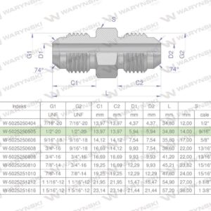 Złączka hydrauliczna calowa bb 1/2" unf jic waryński 2szt