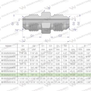 Złączka hydrauliczna calowa bb 7/8" unf jic waryński 2szt