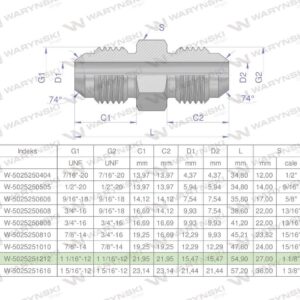 Złączka hydrauliczna calowa bb 1 1/16" unf jic waryński