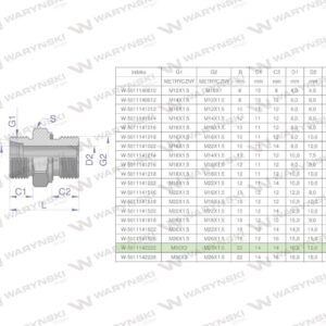 Przyłączka hydrauliczna metryczna bb xge m30x2 22lxm22x1.5 ed waryński 2szt
