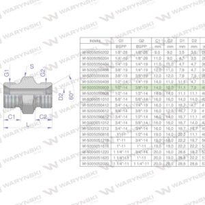 Złączka hydrauliczna redukcyjna calowa bb 3/8"x1/2" bsp waryński 10szt