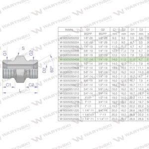 Złączka hydrauliczna redukcyjna calowa bb 1/4"x1/2" bsp waryński 5szt